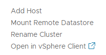 Aktionsmenü für einen Cluster mit der Option „Host hinzufügen“.