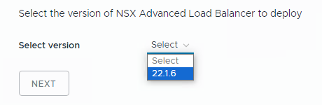 Dropdown-Menü zur Auswahl der NSX Advanced Load Balancer-Version.