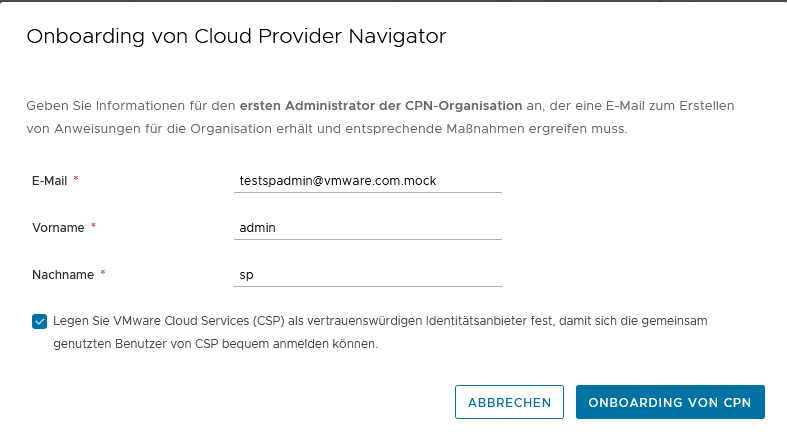 Ausfüllen des Onboarding-Formulars für Cloud Partner Navigator.