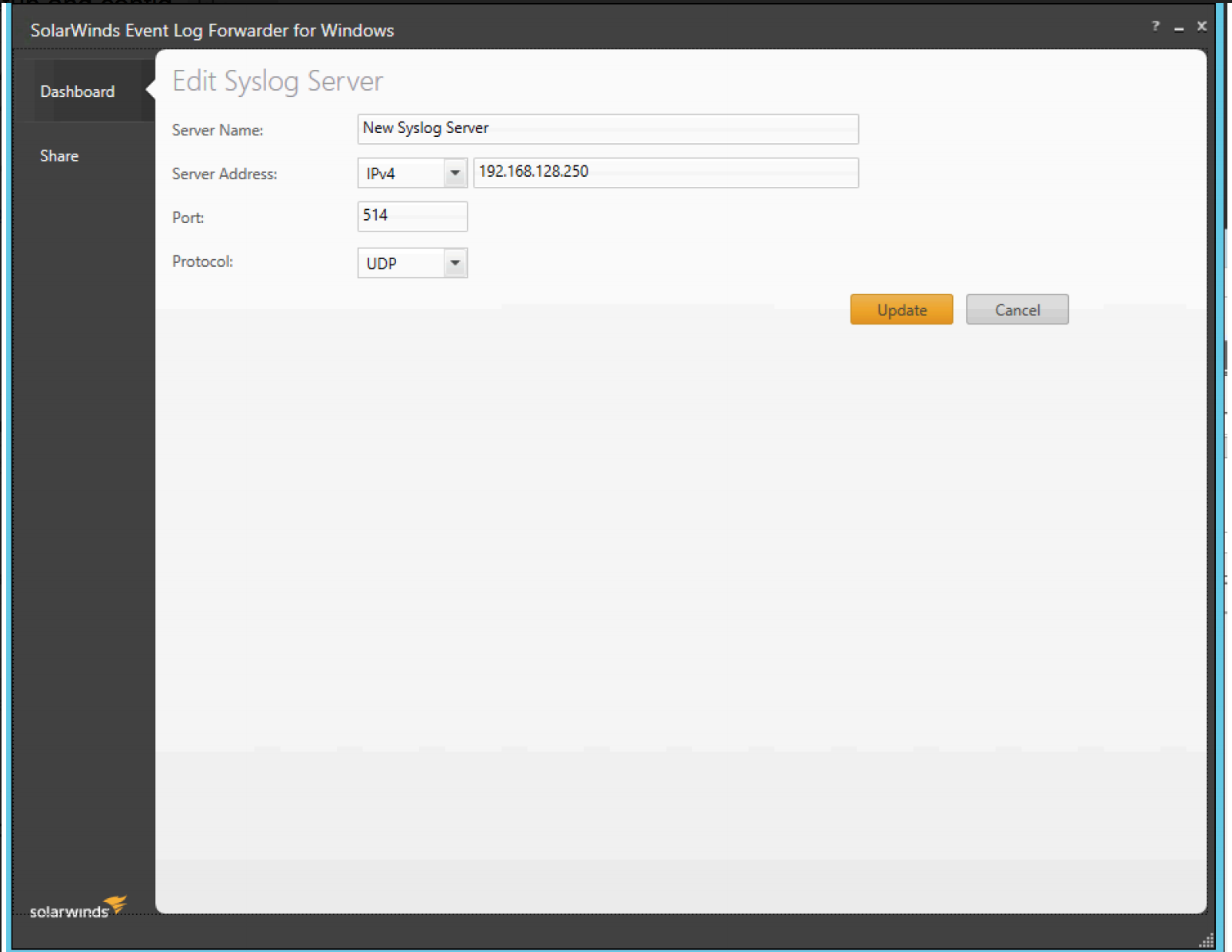 Microsoft RADIUS-Integration: Bearbeiten des Syslog-Servers