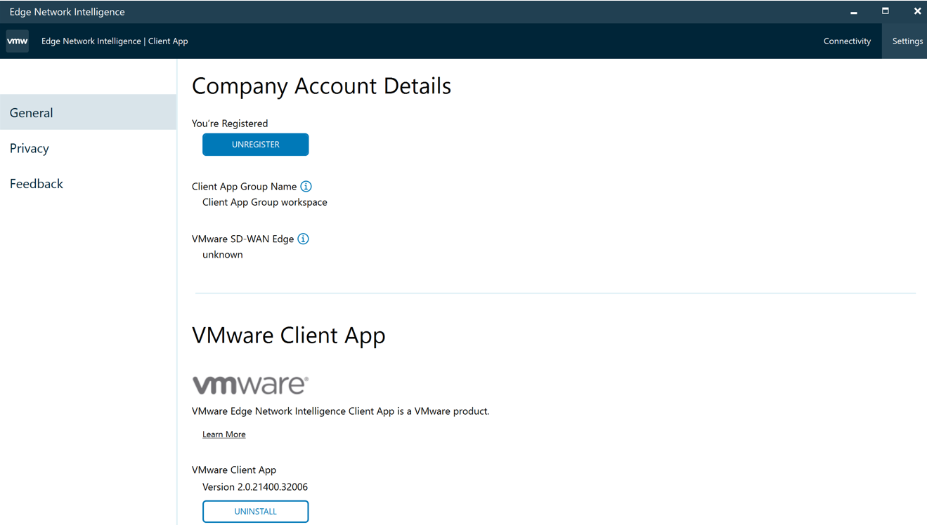 VMware Edge Network Intelligence – Aufheben der Registrierung der Client-App