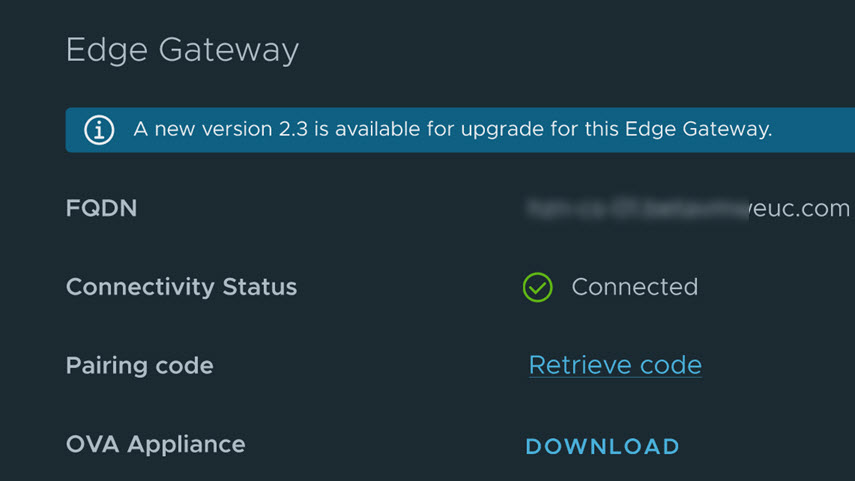 Meldung, dass eine neue Version zur Aktualisierung dieses Edge-Gateways verfügbar ist