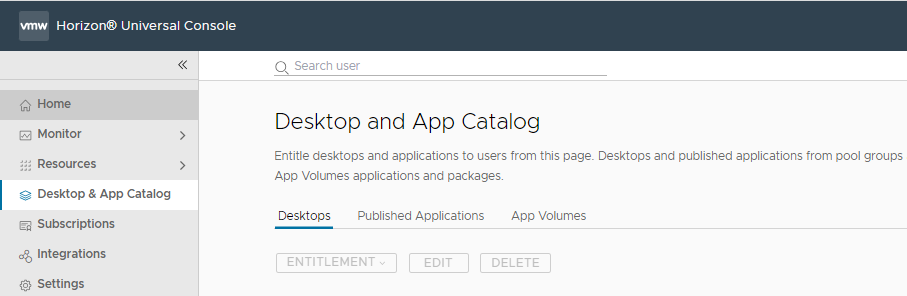 Die Seite „Desktop- und App-Katalog“ mit ausgewählter Registerkarte „Desktops“.