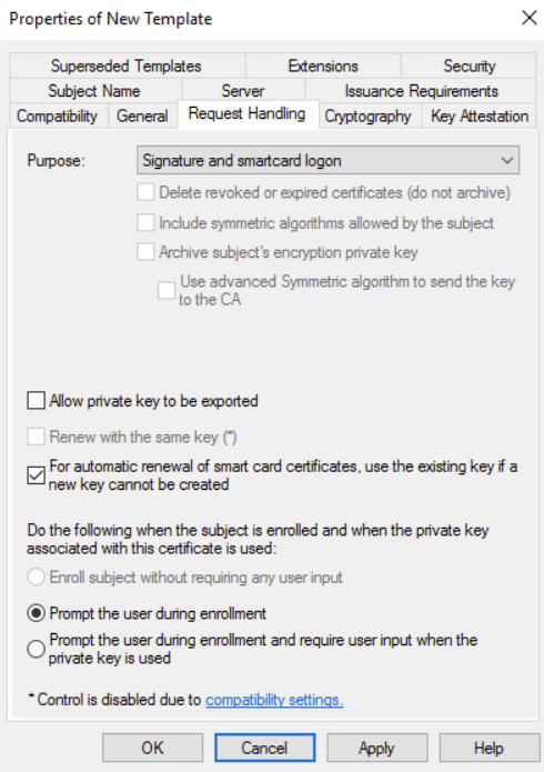 Screenshot der Registerkarte „Anforderungsverarbeitung“