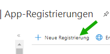 Screenshot zur Veranschaulichung der Position der Aktion „Neue Registrierung“ auf der Seite „App-Registrierungen“ des Azure-Portals