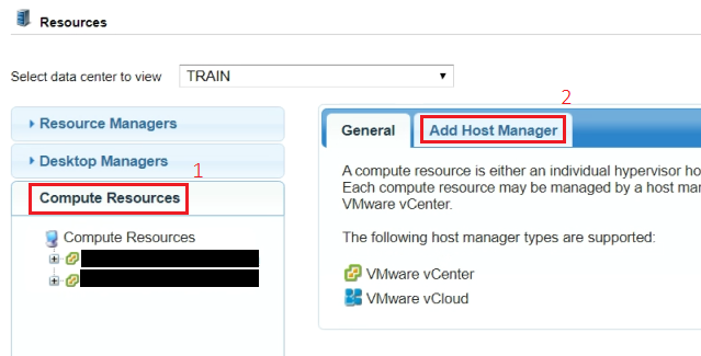 Abschnitt „Computing-Ressourcen“ im Menü „Service-Grid“ mit Registerkarte „Host Manager“