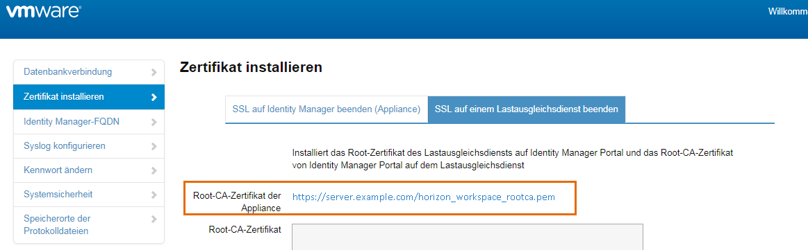 Hinzufügen des VMware Identity Manager-Root-Zertifikats