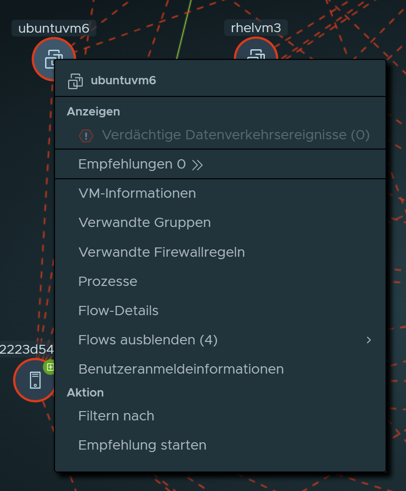 Contextual menu of available actions you can take when right-clicking a compute node. Each action are described the table following this image.