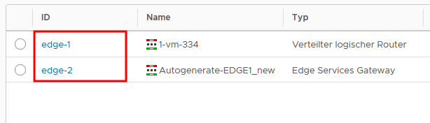 Edge-IDs der NSX for vSphere Edges werden hervorgehoben.