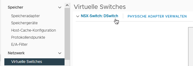 vCenter Server zeigt den VDS-Switch an, der zum Vorbereiten eines NSX-T-Transportknotens als NSX-T-Switch verwendet wird.