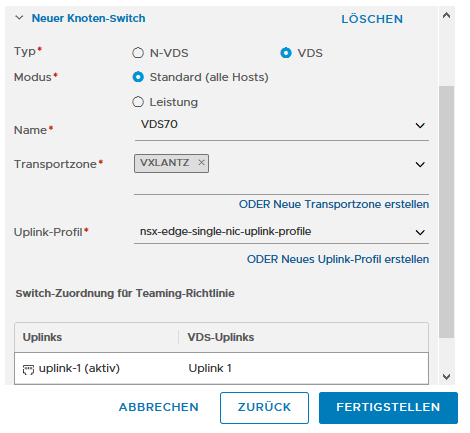 Bereiten Sie den Referenzhost als Transportknoten vor.