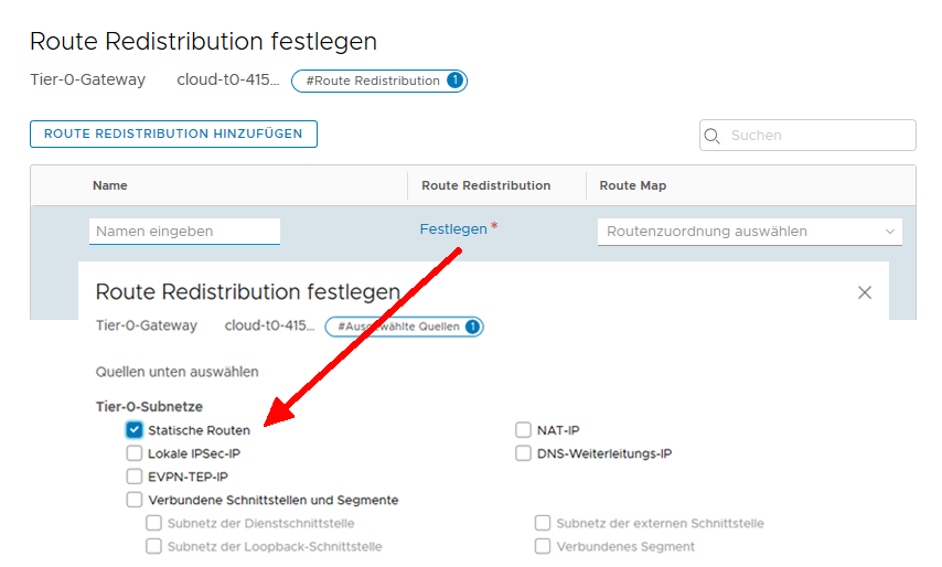 Route Redistribution festlegen