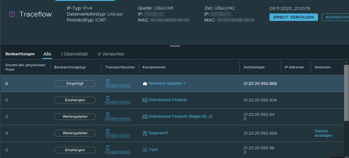 Paketfluss zwischen virtuellen Maschinen, auf denen Distributed Load Balancer erzwungen wird.