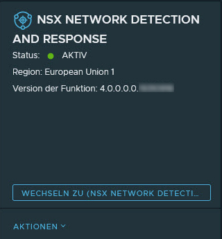 Funktionskarte für NSX Network Detection and Response nach der Aktivierung. Weitere Informationen finden Sie im umgebenden Text.