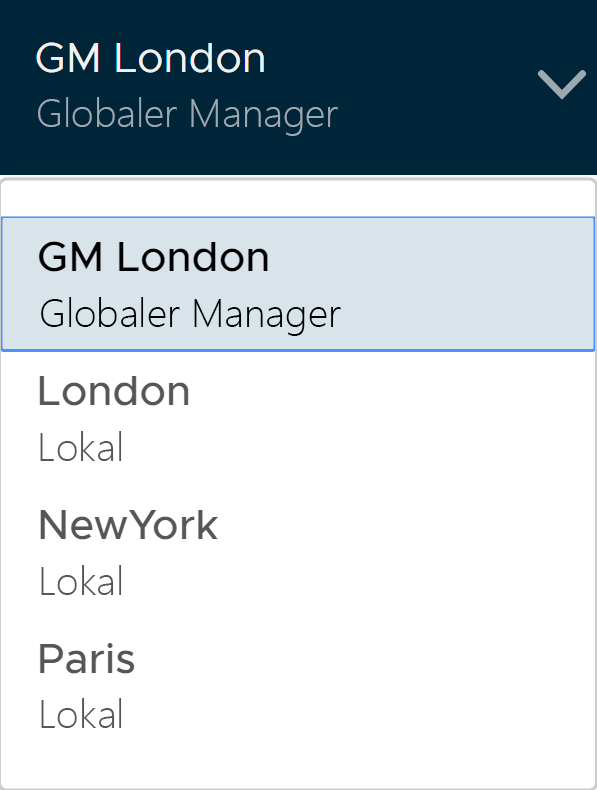 Zeigt das Dropdown-Menü „Globaler Manager“ an, in dem Cluster des lokalen Managers angezeigt werden.