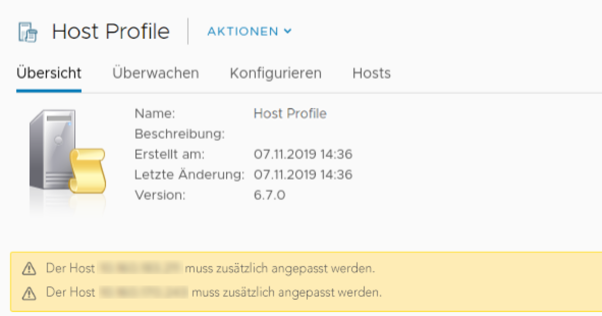 Hosts wurden nicht mit Anpassungen aktualisiert, da das Anhängen des Hostprofils an den Zielcluster nicht abgeschlossen wurde.