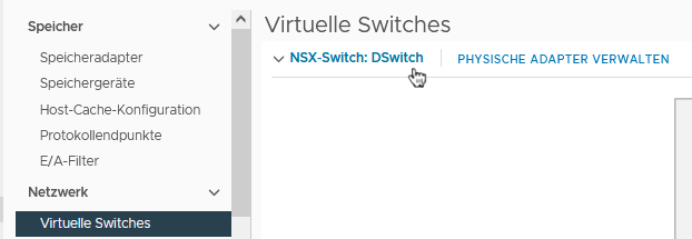 VMware vCenter zeigt den VDS-Switch an, der für die Vorbereitung eines NSX-Transportknotens als NSX-Switch verwendet wird.