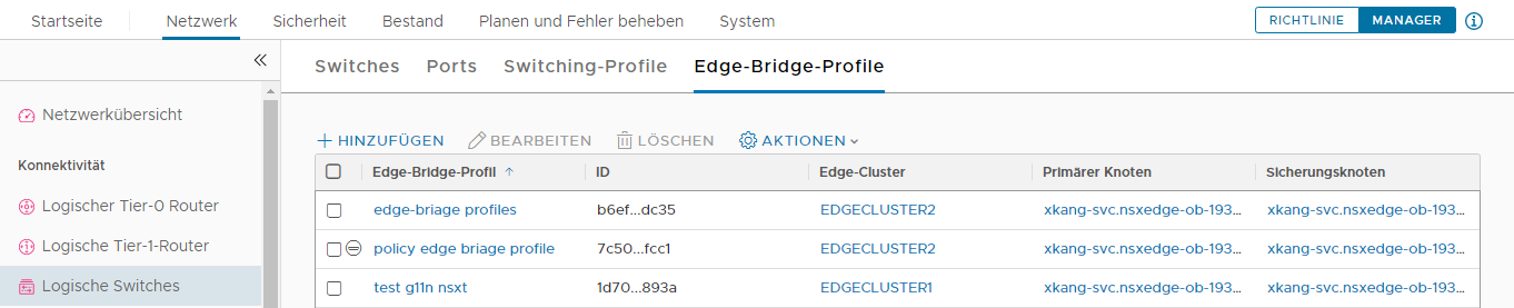 Screenshot des Bildschirms „Edge-Bridge-Profile“