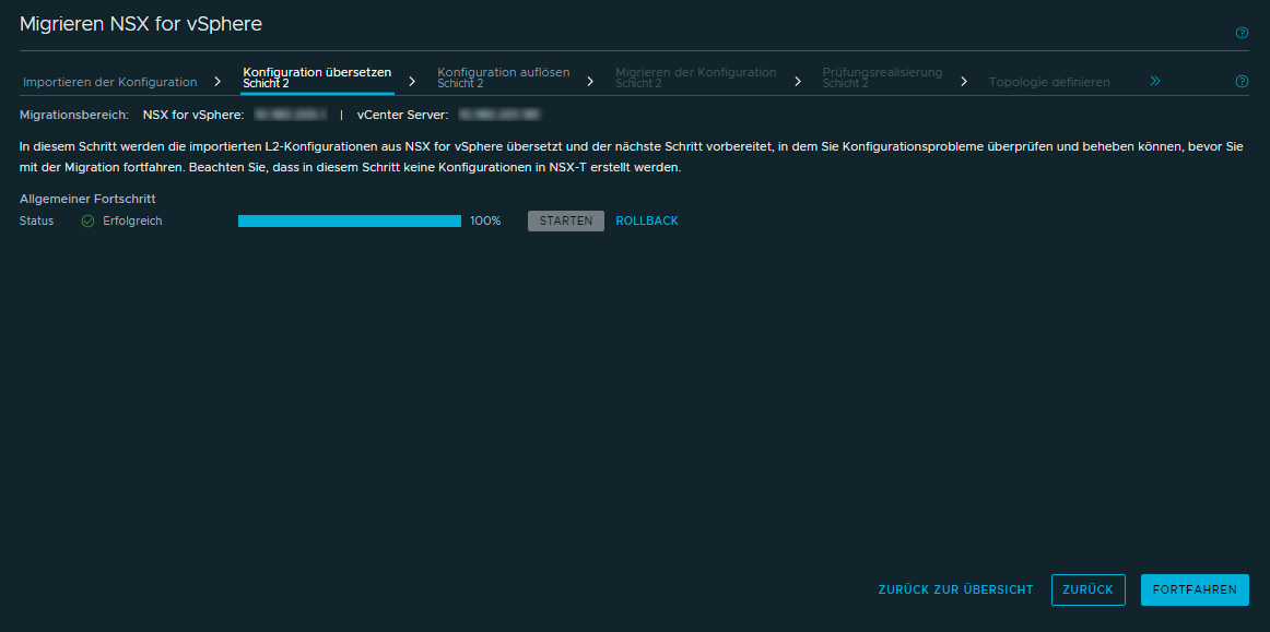 Screenshot des Bildschirms der Übersetzung von Konfiguration Layer 2