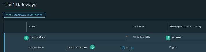 Fügen Sie Daten hinzu, nachdem Sie das Tier-1-Gateway hinzugefügt haben.