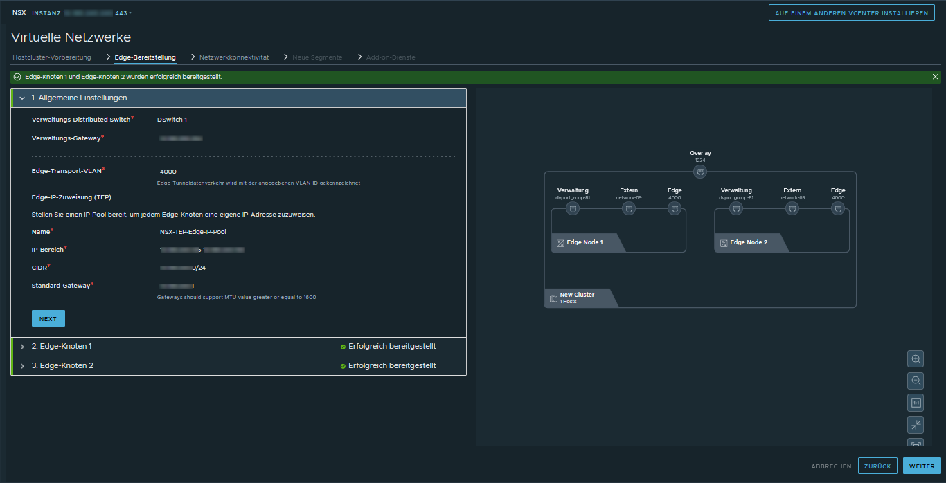 NSX Edge-Knoten werden nach Abschluss der Bereitstellung realisiert.