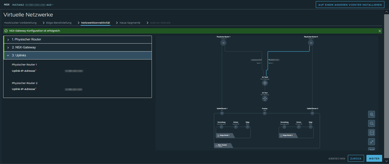 Erstellen Sie ein NSX-Gateway, das mit Routern auf der Nordseite und mit Segmenten auf der Südseite verbunden wird.