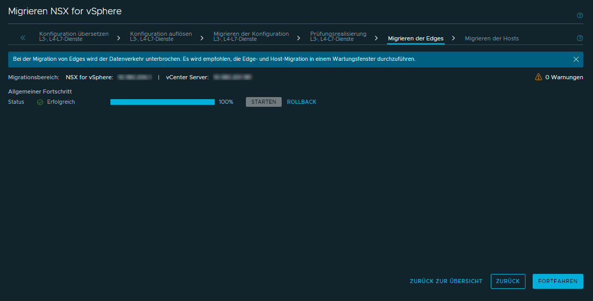 Screenshot des Bildschirms der Edge-Migration