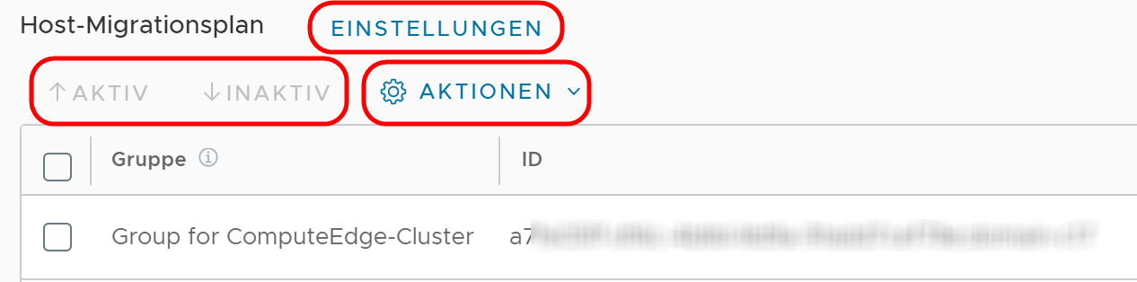 Screenshot des Bildschirms "Host-Migrationsplan"