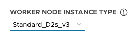 Dropdown-Menü für den Worker-Knoteninstanztyp mit Auswahl „Standard_D2s_v3“