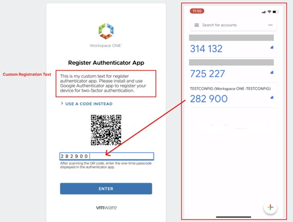 Screenshot der Nachricht „Authentifizierer-App registrieren“, QR-Code und Geräte-Passcode