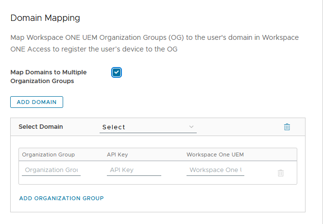 Konfigurieren der Domänenzuordnung für Workspace ONE UEM-OGs in der Workspace ONE Access-Konsole