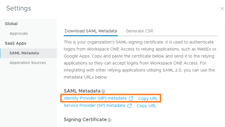 SAML-Metadaten-Formular