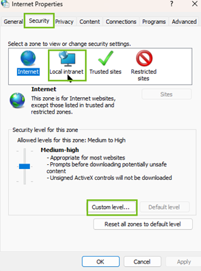 Microsoft Edge-Browserkonfiguration für Kerberos – Schritt 2