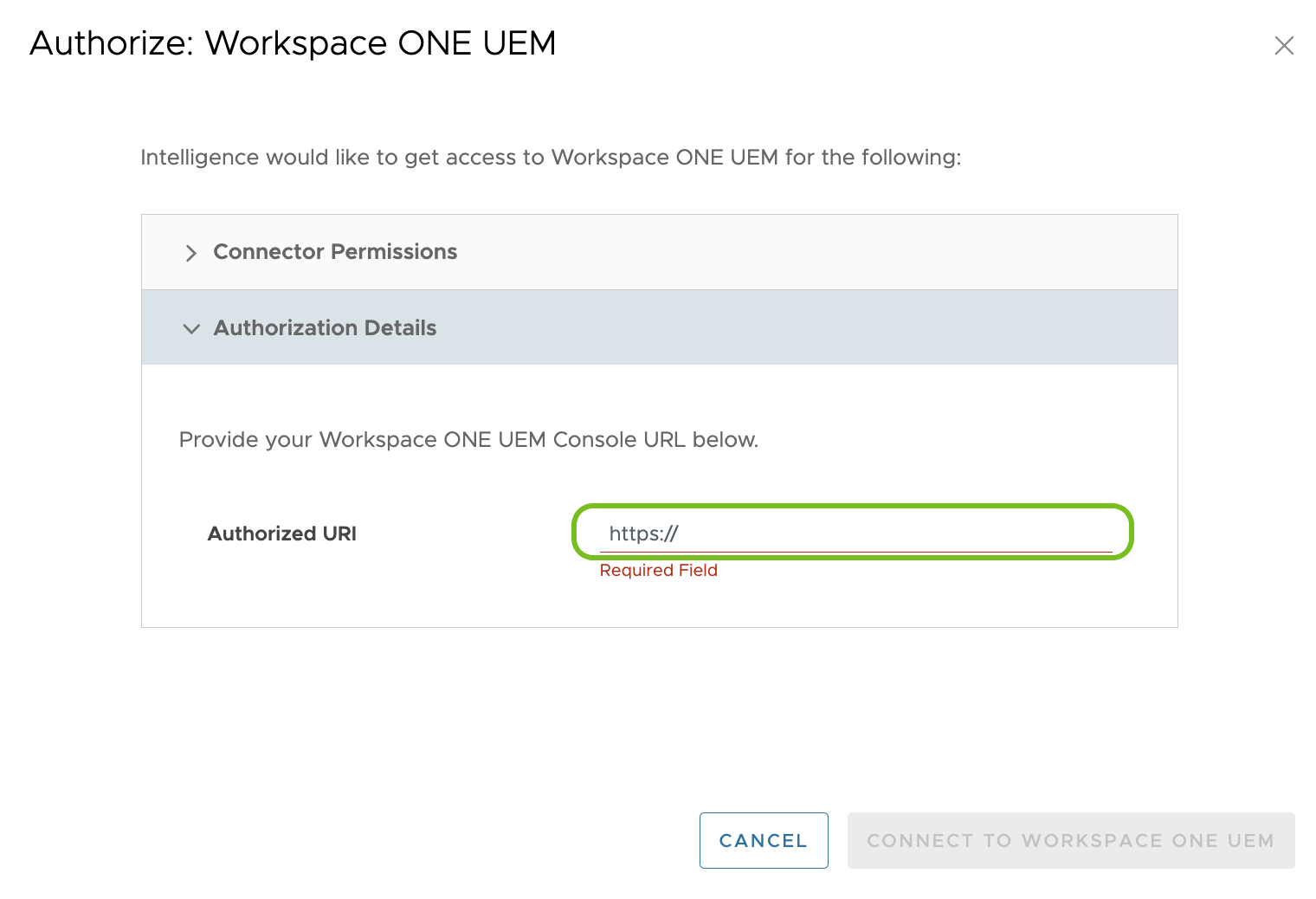 Fügen Sie Ihre UEM Console-URL hinzu. Der Assistent fügt https:// für Sie hinzu.