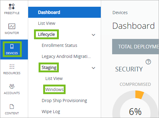 Zeigt den Pfad der UEM Console zum Erstellen eines neuen Provisioning-Pakets an