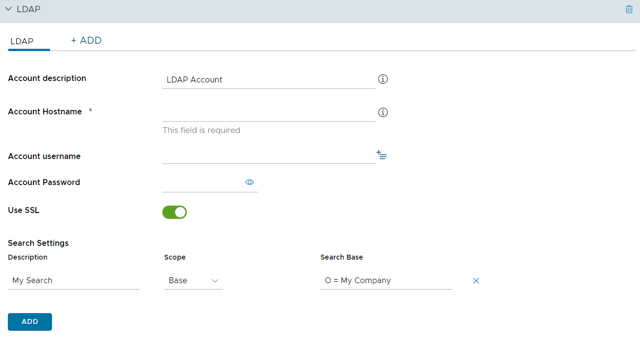 UEM Console zeigt die Seite mit den LDAP-Profileinstellungen an
