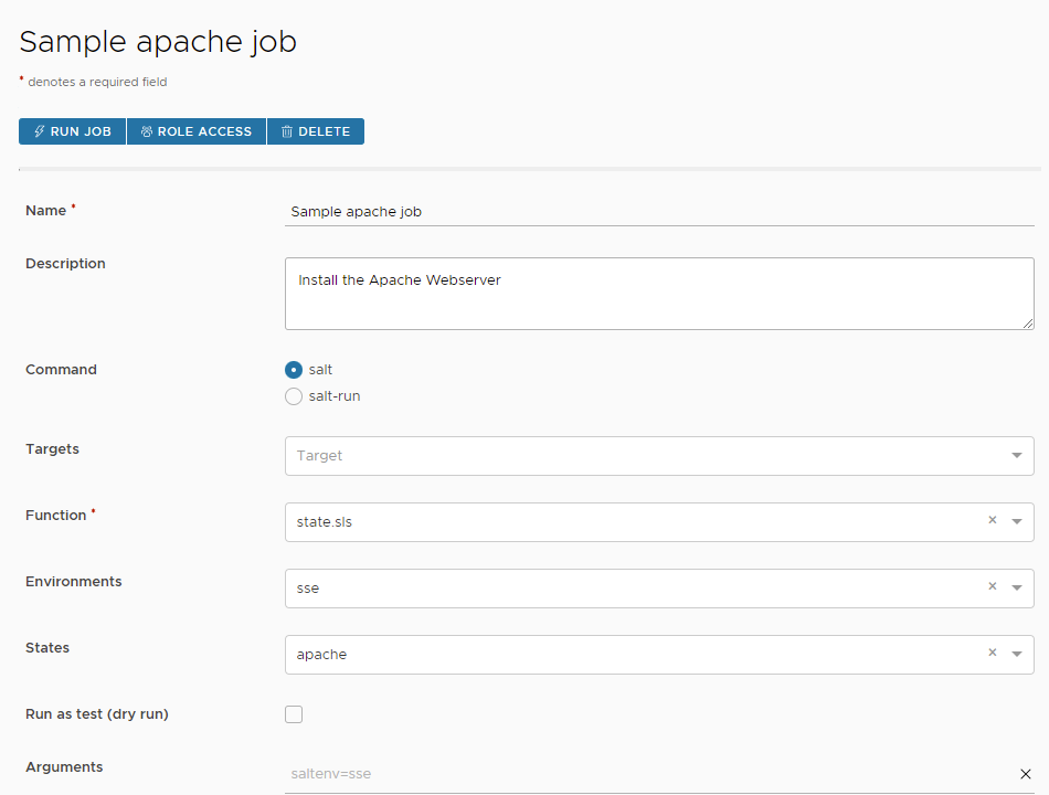 Ein Apache-Beispieljob in SaltStack Config