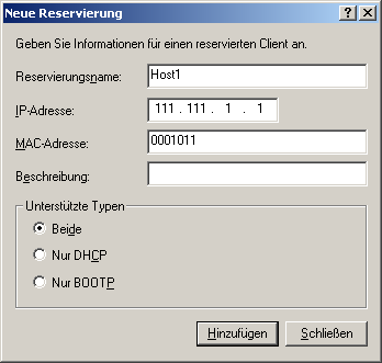 Informationen zu IP-Reservierungen und der MAC-Adresse.