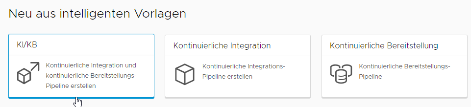 Sie können eine Pipeline für kontinuierliche Integration und kontinuierliche Bereitstellung erstellen, indem Sie auf die Vorlage für die intelligente CICD-Pipeline-Vorlage klicken.