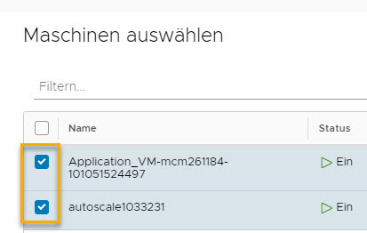 Wählen Sie Maschinen aus, die in den Onboarding-Plan der Cloud Assembly-Arbeitslast aufgenommen werden sollen.