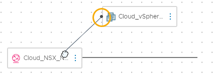 Die Design-Arbeitsfläche der Cloud-Vorlage mit dem eingekreisten Konnektor und der noch nicht verbundenen Verbindungslinie.