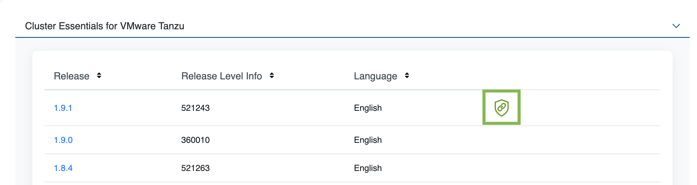 Screenshot of the Cluster Essentials download page in the Broadcom Support Portal with the Token Download icon highlighted.