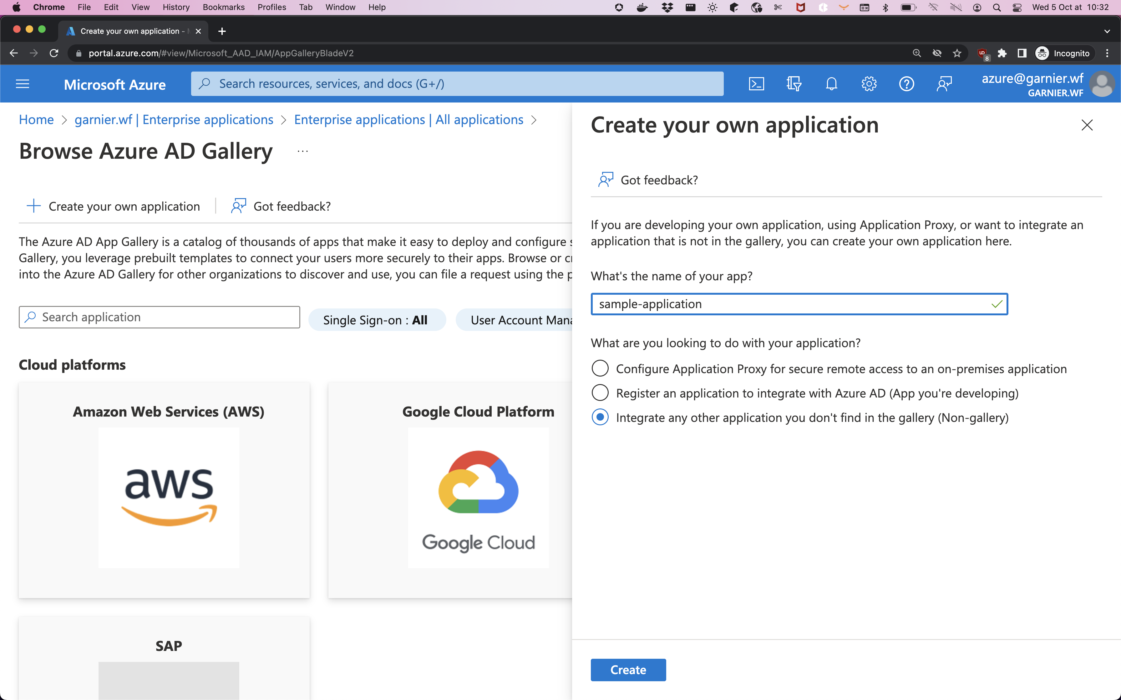 The Create your own application section in Microsoft Entra ID.