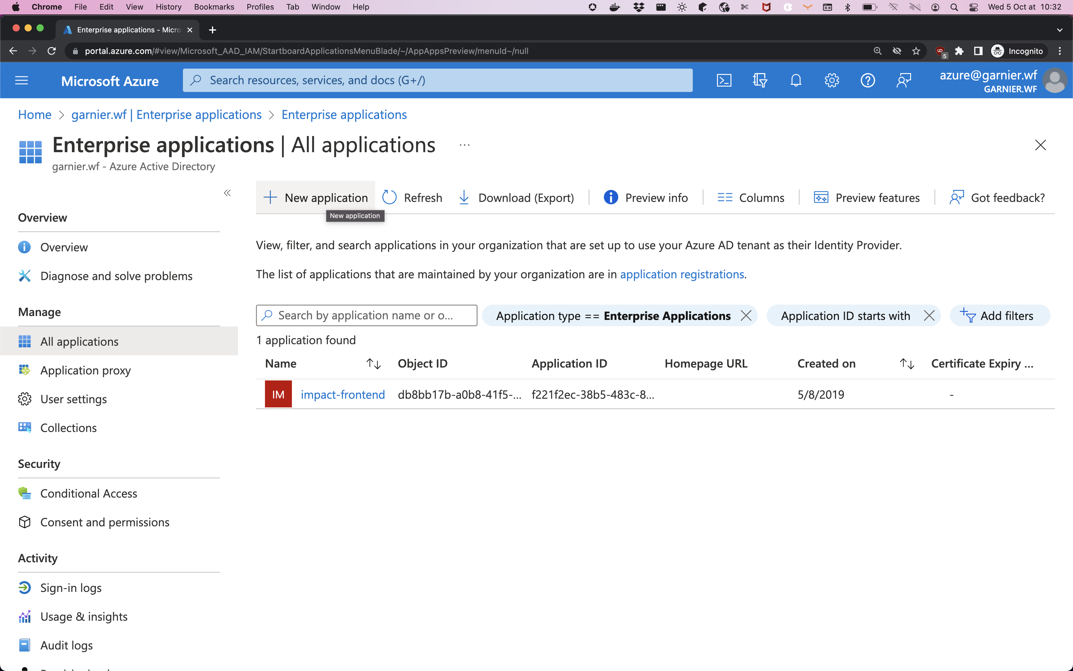 The All applications section in Microsoft Entra ID.