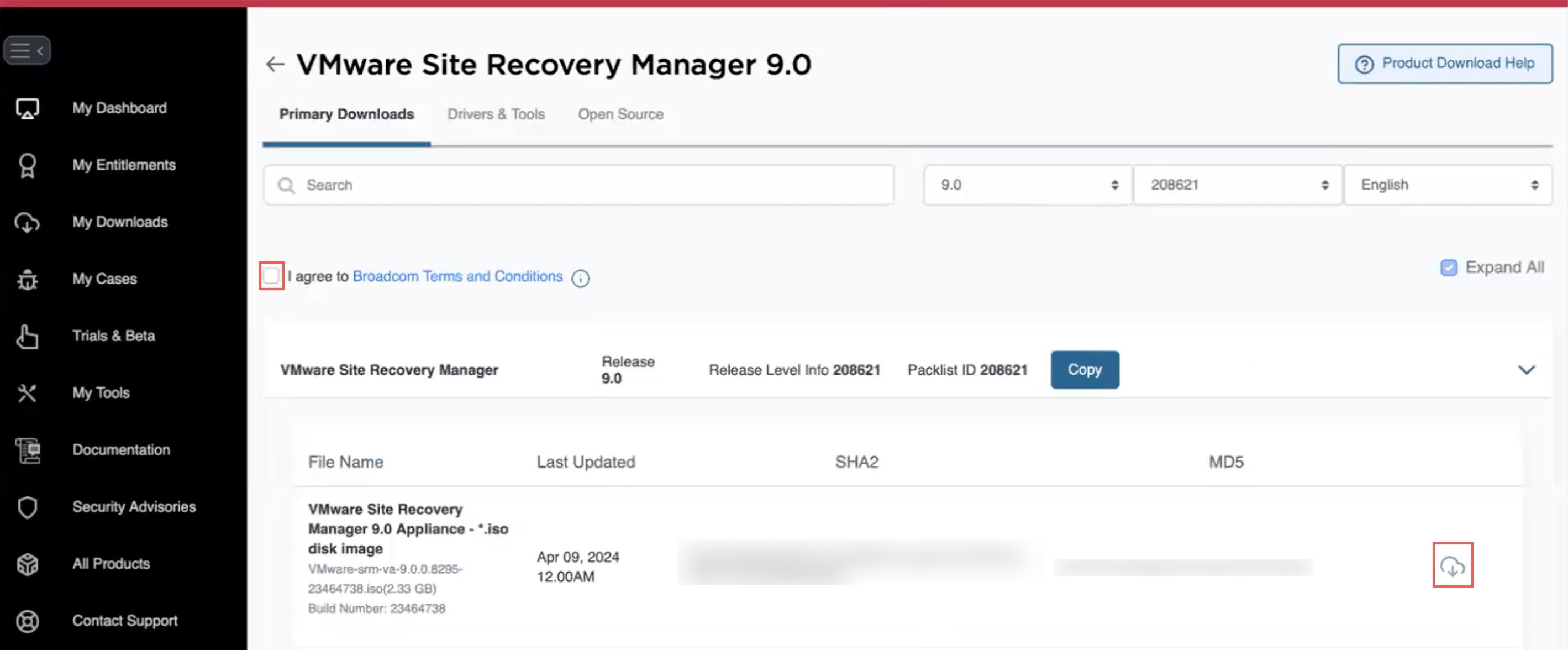 Click the download link to download Site Recovery Manager.