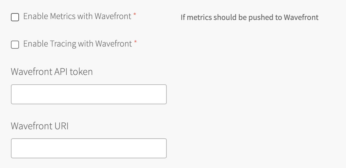 Spring Cloud Gateway, Settings, Service Broker tab, Enable Metrics with Wavefront check box