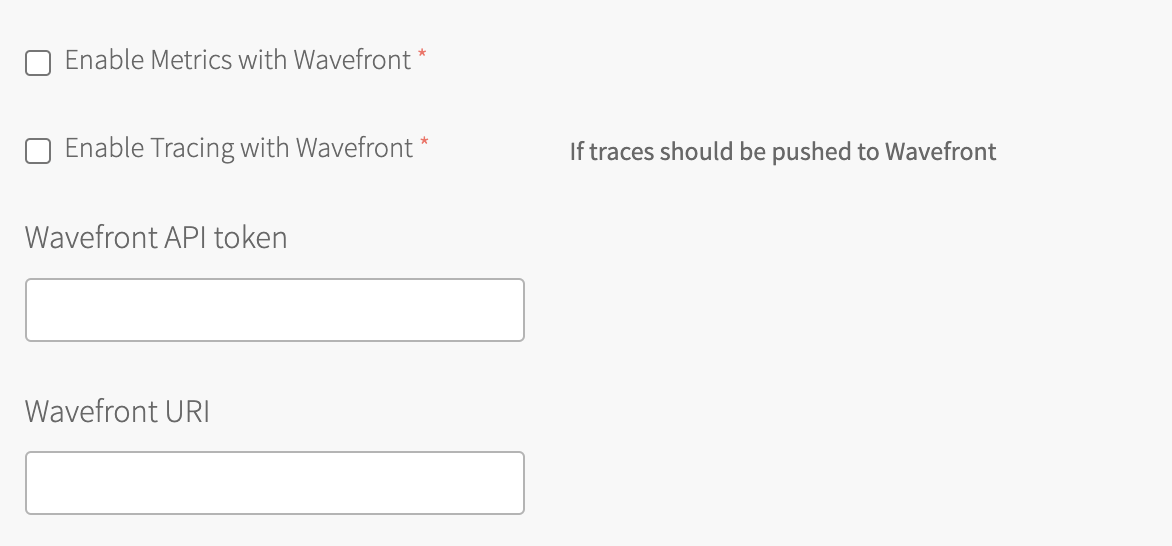 Spring Cloud Gateway, Settings, Service Broker tab, Enable Tracing with Wavefront check box