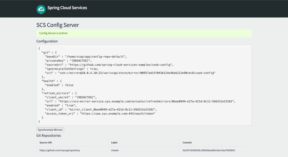 Spring Cloud Services, SCS Config Server Configuration 