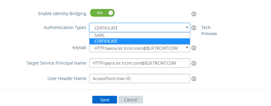 enable Identity Bridging settings for Cert-to-Kerberos