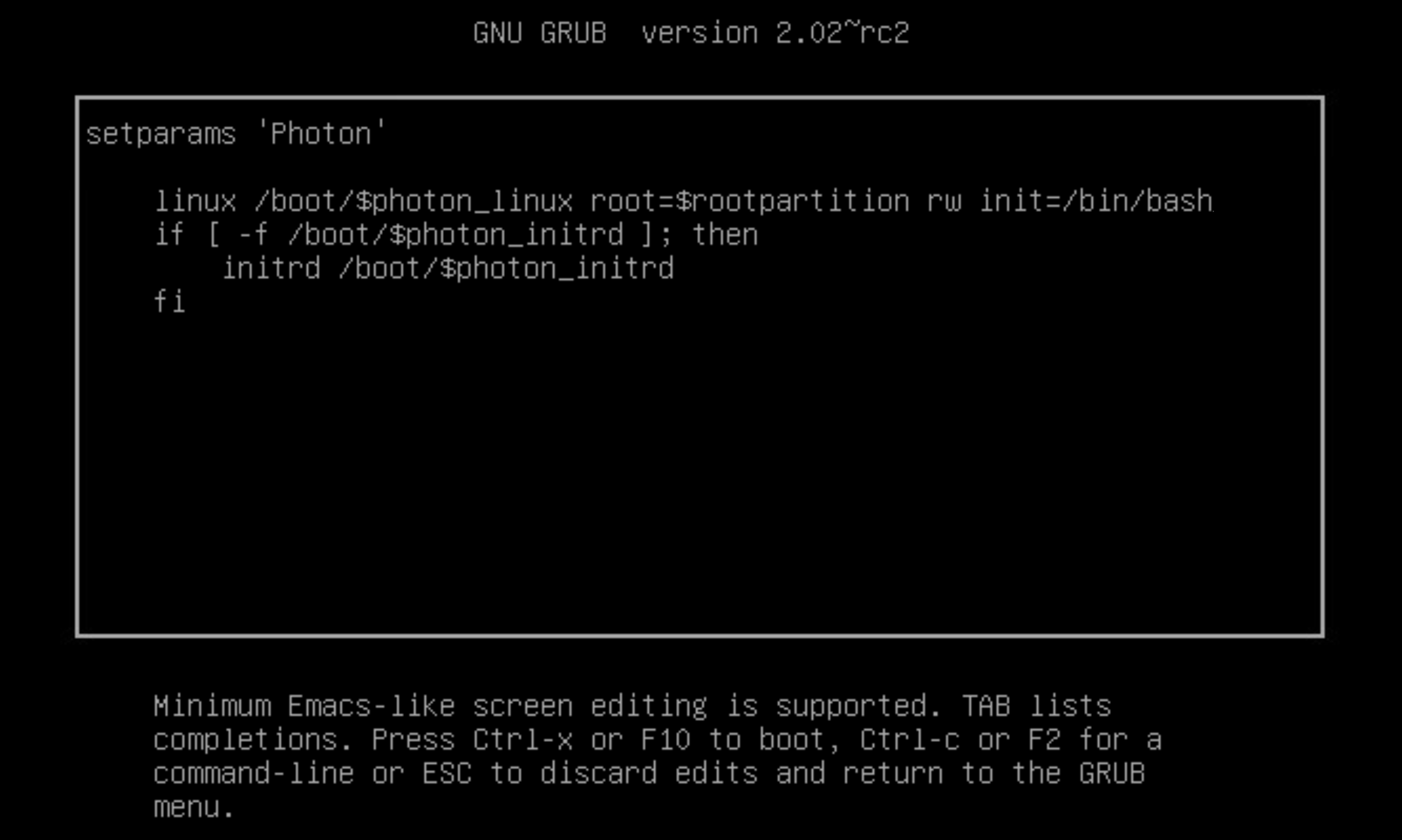 GNU GRUB edit menu